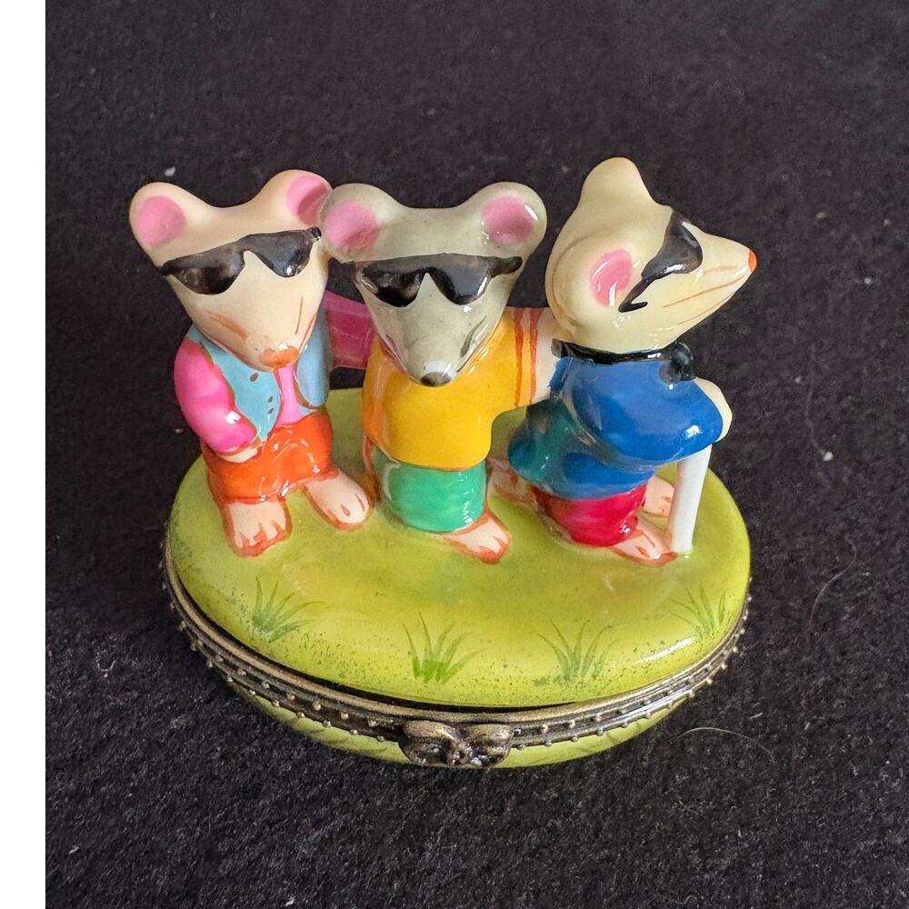 THREE BLIND MICE NURSERY RHYME HINGED CERAMIC TRINKET BOX